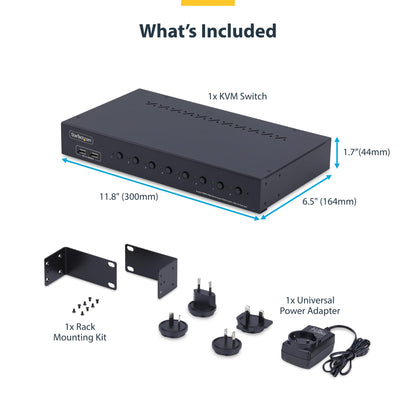 StarTech.com 8-Port HDMI KVM Switch with 1U Rack Mount Kit, 4K 60Hz HDMI 2.0