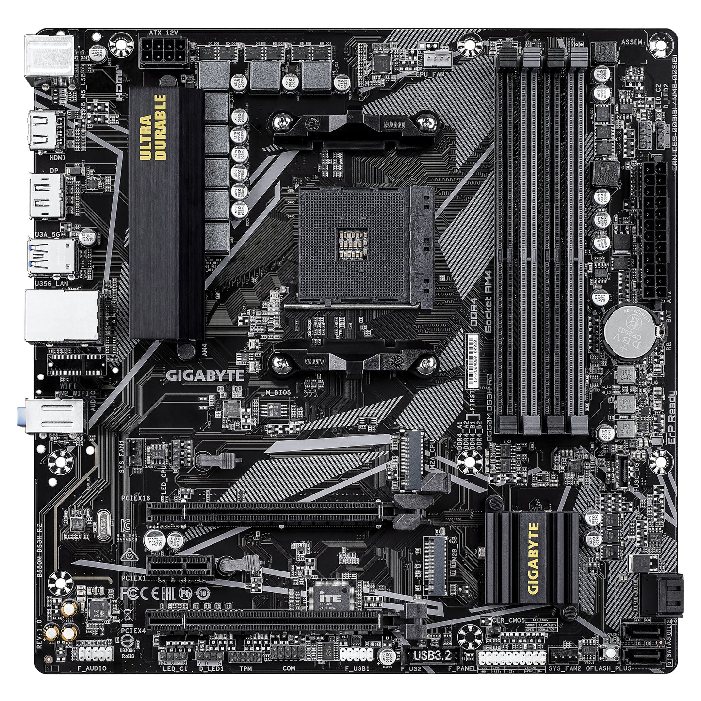 Gigabyte B550M DS3H R2 Motherboard - AMD Ryzen 5000 CPUs, 5+3 Phases VRM, up to