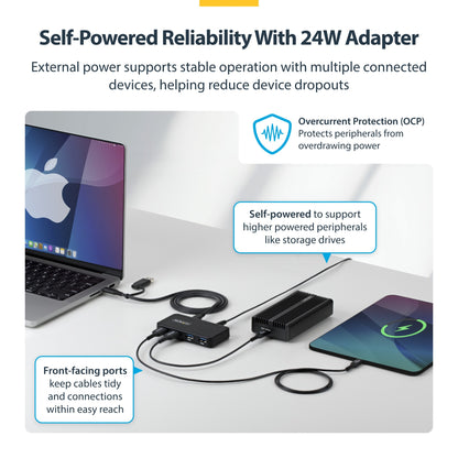 StarTech.com 4-Port USB-A Hub, 5Gbps, Self-Powered, 2-in-1 USB-C and USB-A Host