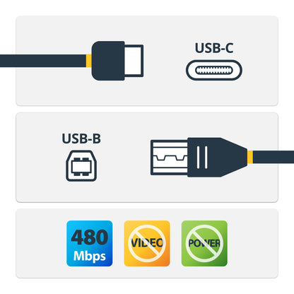 StarTech.com 10ft (3m) USB-B to USB-C Cable, Data Cord, USB 2.0, USB-C Data Transfer