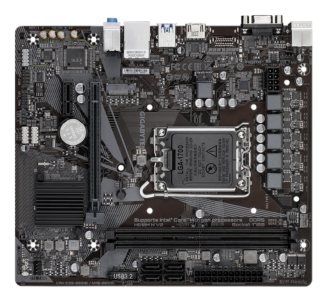 Gigabyte H610M H V2 Motherboard - Supports Intel Core 14th CPUs, 4+1+1 Hybrid