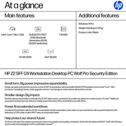 HP Z2 Core Ultra 7 265 32GB 1TB SSD NVIDIA RTX Pro 2000 Blackwell SFF Desktop PC