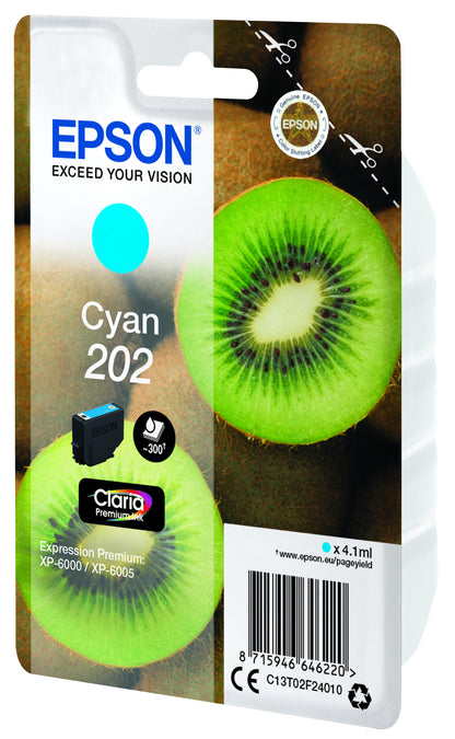 Epson C13T02F24010/202 Cyan Ink Cartridge (300 pages, Epson XP 6000)
