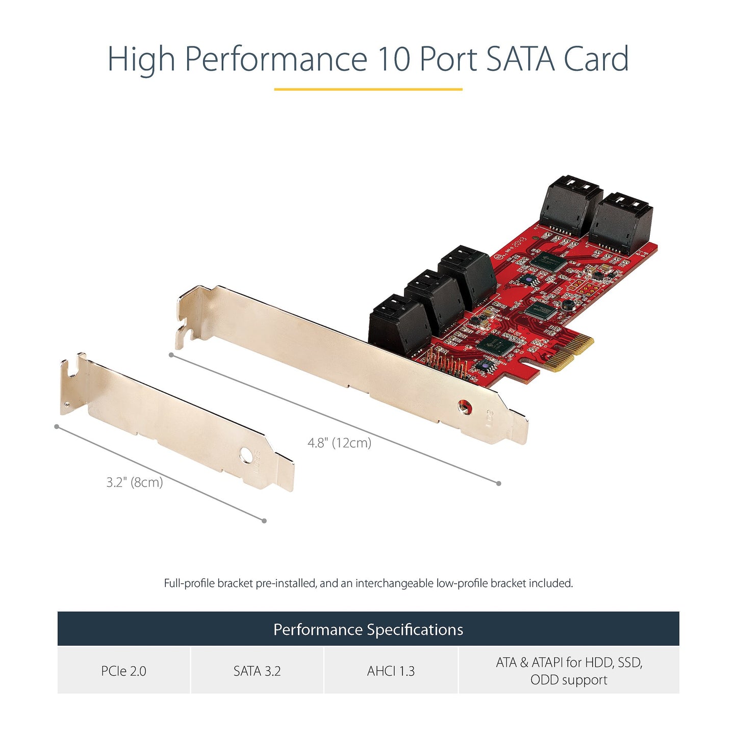 StarTech.com SATA PCIe Card - 10 Port PCIe SATA Expansion Card - 6Gbps - Low/Full Hub