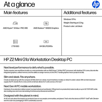 HP Z2 G1a Copilot+ Ryzen AI Max+ PRO 395 64GB 2TB SSD Mini PC