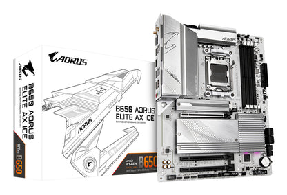 Gigabyte B650 AORUS ELITE AX ICE Motherboard - Supports AMD Ryzen 9000 CPUs, 12+2+2