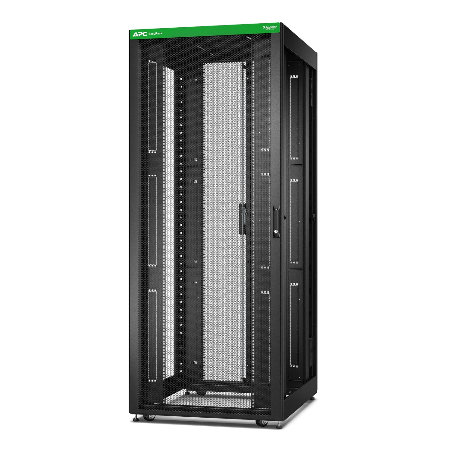 APC Easy Rack, 42U, Black, With Roof, Castors, Feet, 4 Brackets, and Bottom, No Side