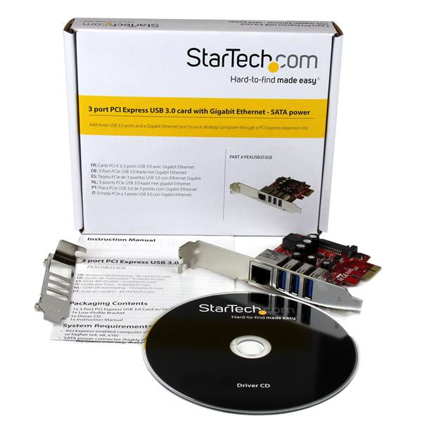 StarTech.com 3-Port PCI Express USB 3.0 Card + Gigabit Ethernet - 5Gbps - TAA Network Adapter