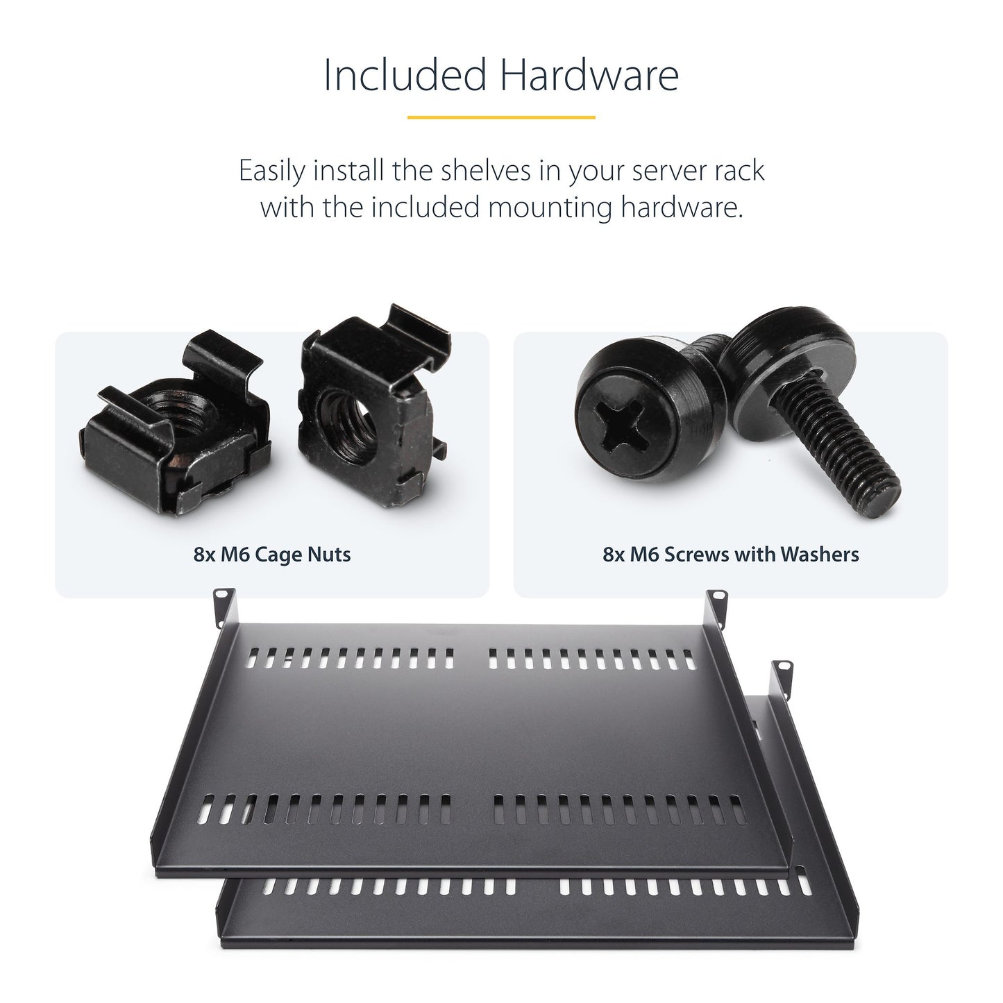 StarTech.com 2-Pack 1U Server Rack Shelf, Vented Universal Rack Mount Cantilever