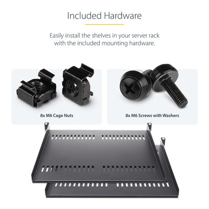 StarTech.com 2-Pack 1U Server Rack Shelf, Vented Universal Rack Mount Cantilever
