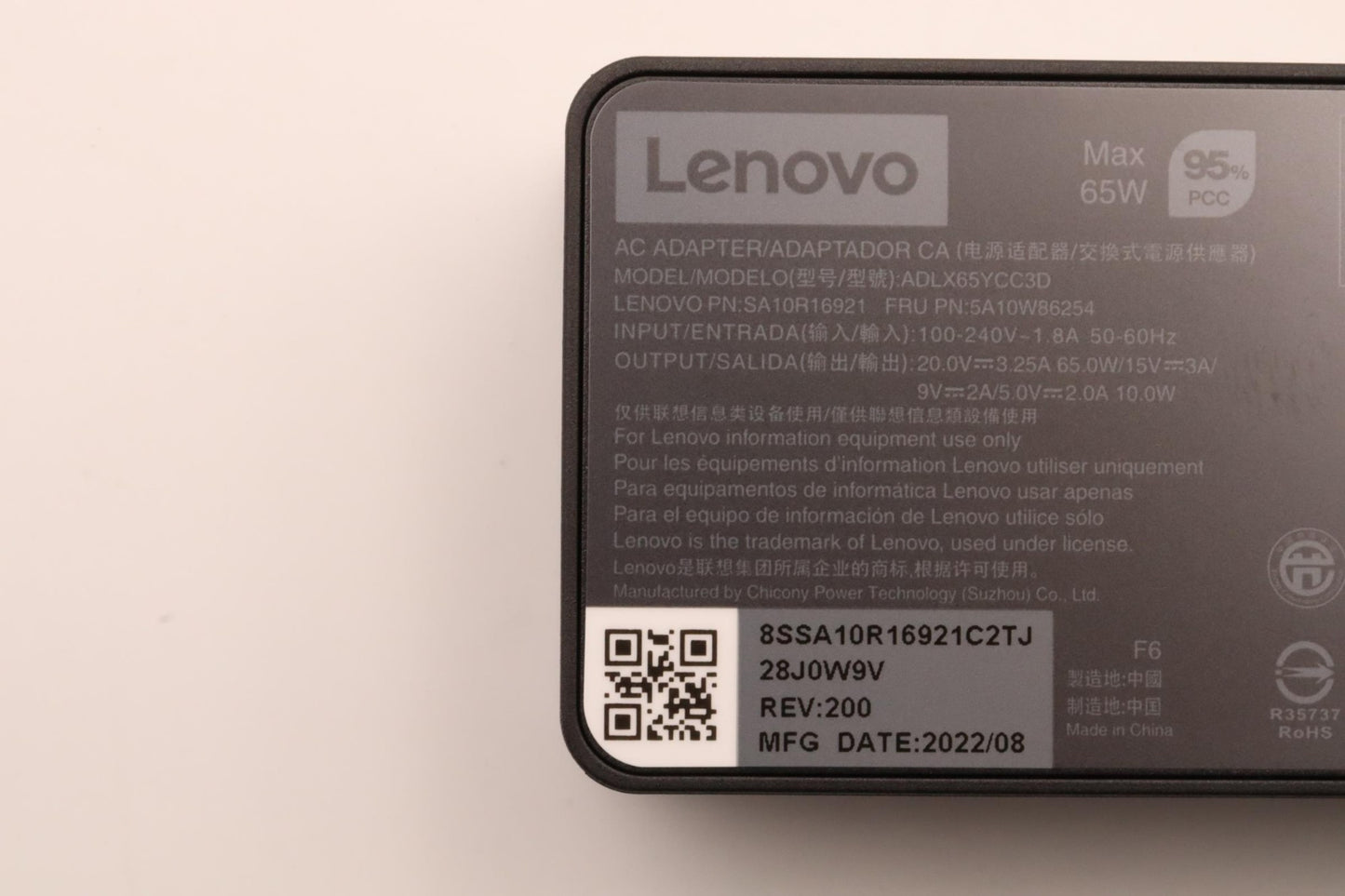 Lenovo 5A10W86254 power adapter/inverter Indoor 65 W Black Charger