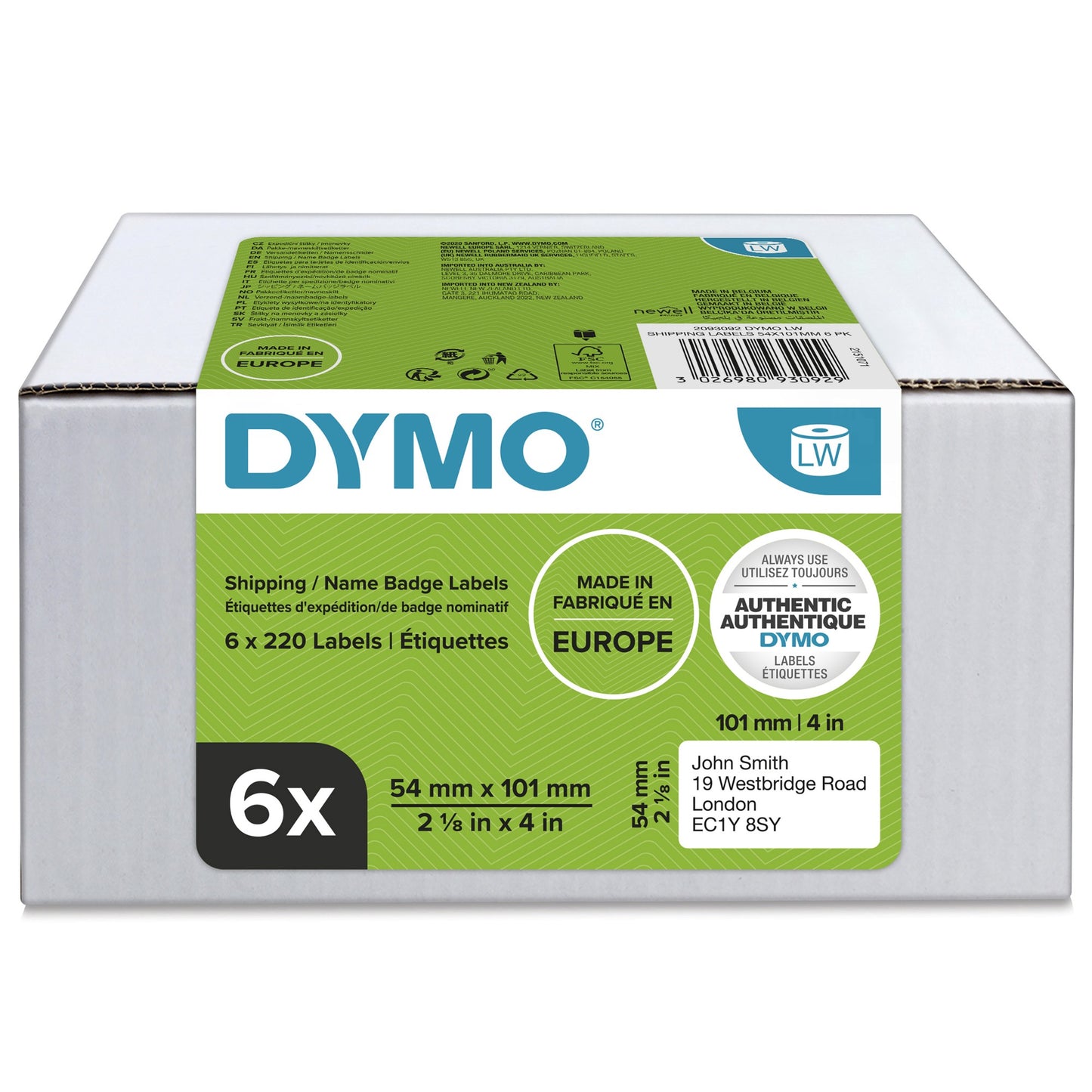 DYMO 2093092 DirectLabel-etikettes white 101mm x 54mm Pack=6 for Labelwriter 4 XL/ Labels