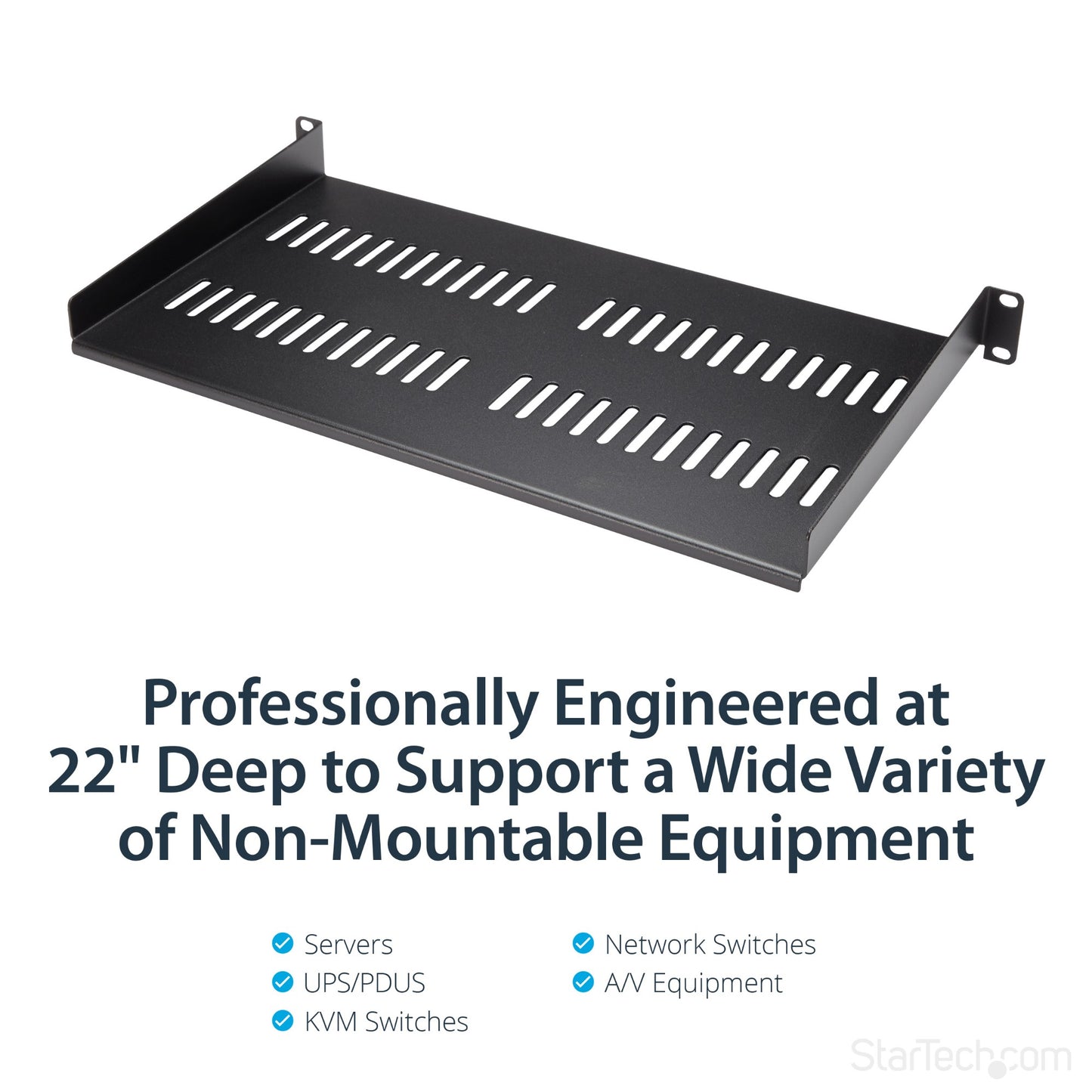 StarTech.com 1U Server Rack Shelf - Universal Vented Rack Mount Cantilever Tray for (HELFV1U)