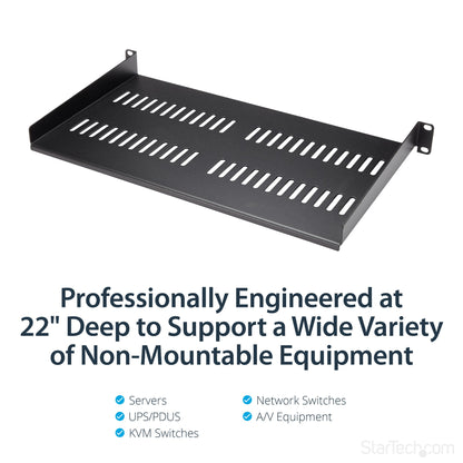 StarTech.com 1U Server Rack Shelf - Universal Vented Rack Mount Cantilever Tray for (HELFV1U)