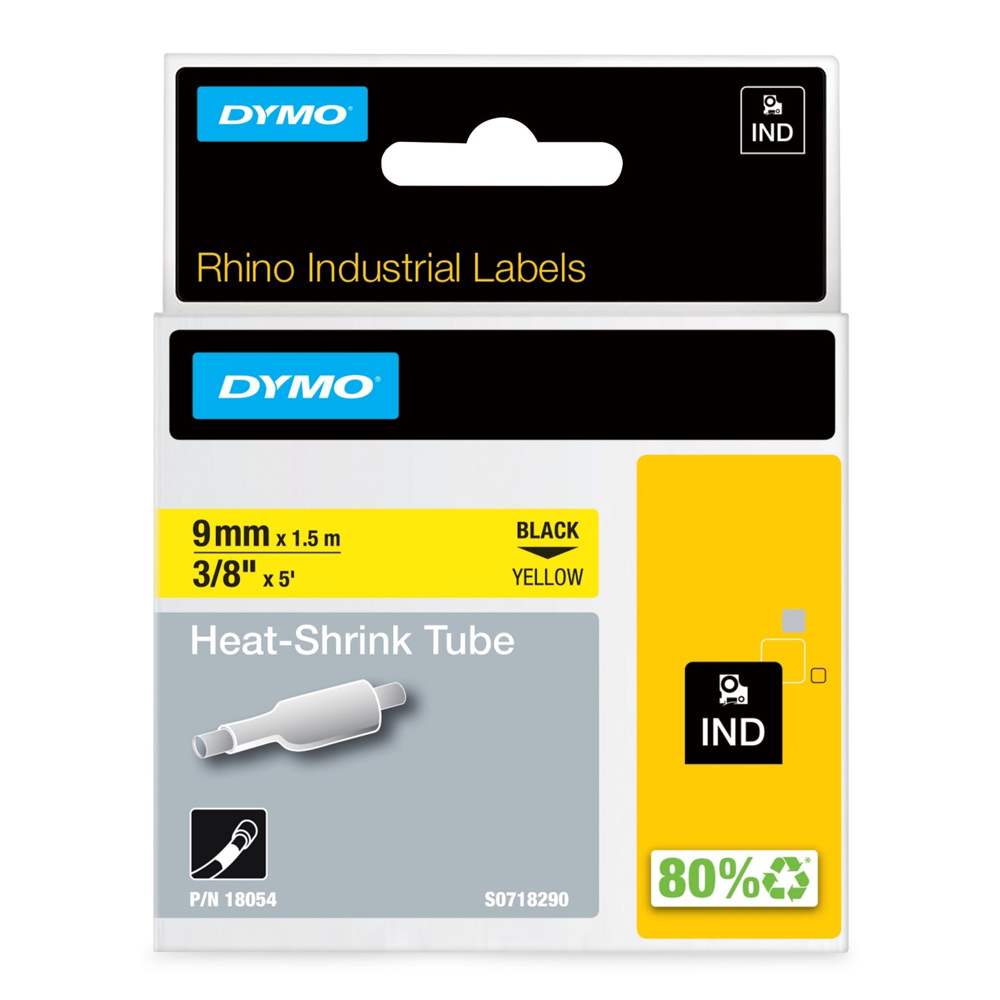DYMO 18054/S0718290 Heat Shrink Tubes black / yellow 9mm x1,5m for Dymo Rhino Labels