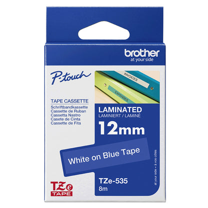 Brother TZE-535 DirectLabel white on blue Laminat 12mm x 8m for Brother P-Touch TZ Labels