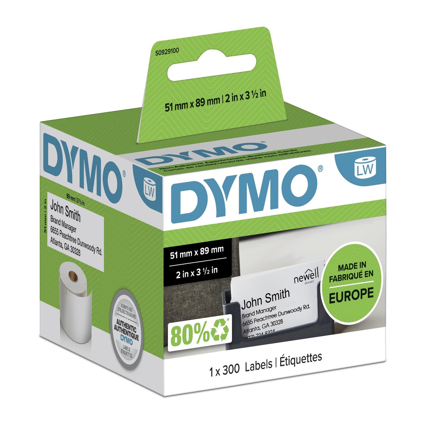 DYMO S0929100 DirectLabel-etikettes / Visiting-cards white 89mm x51mm for Dymo LW Labels