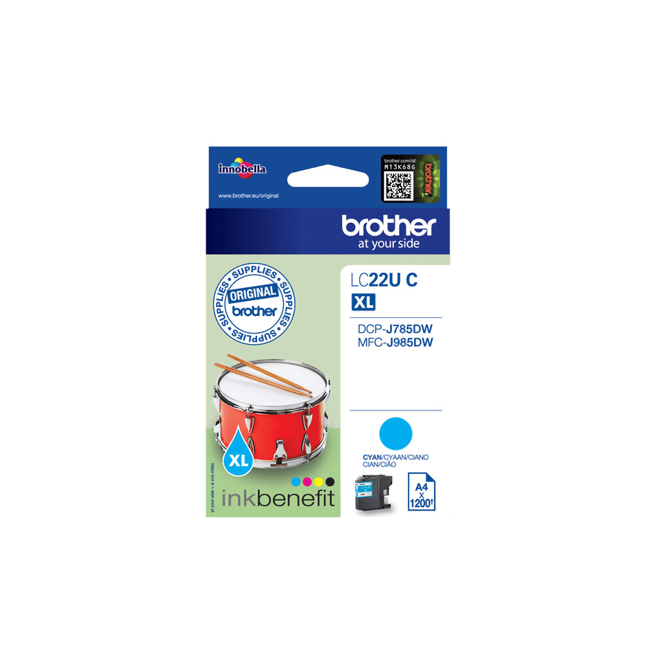Brother LC-22UC Cyan Ink Cartridge (1.2K pages, Brother DCP-J 785)
