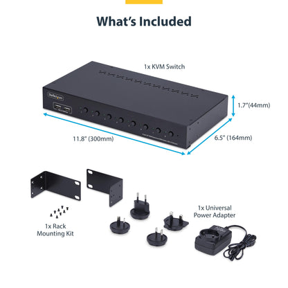 StarTech.com 8-Port DisplayPort KVM Switch with 1U Rack Mount Kit, 4K 60Hz DP 1.2