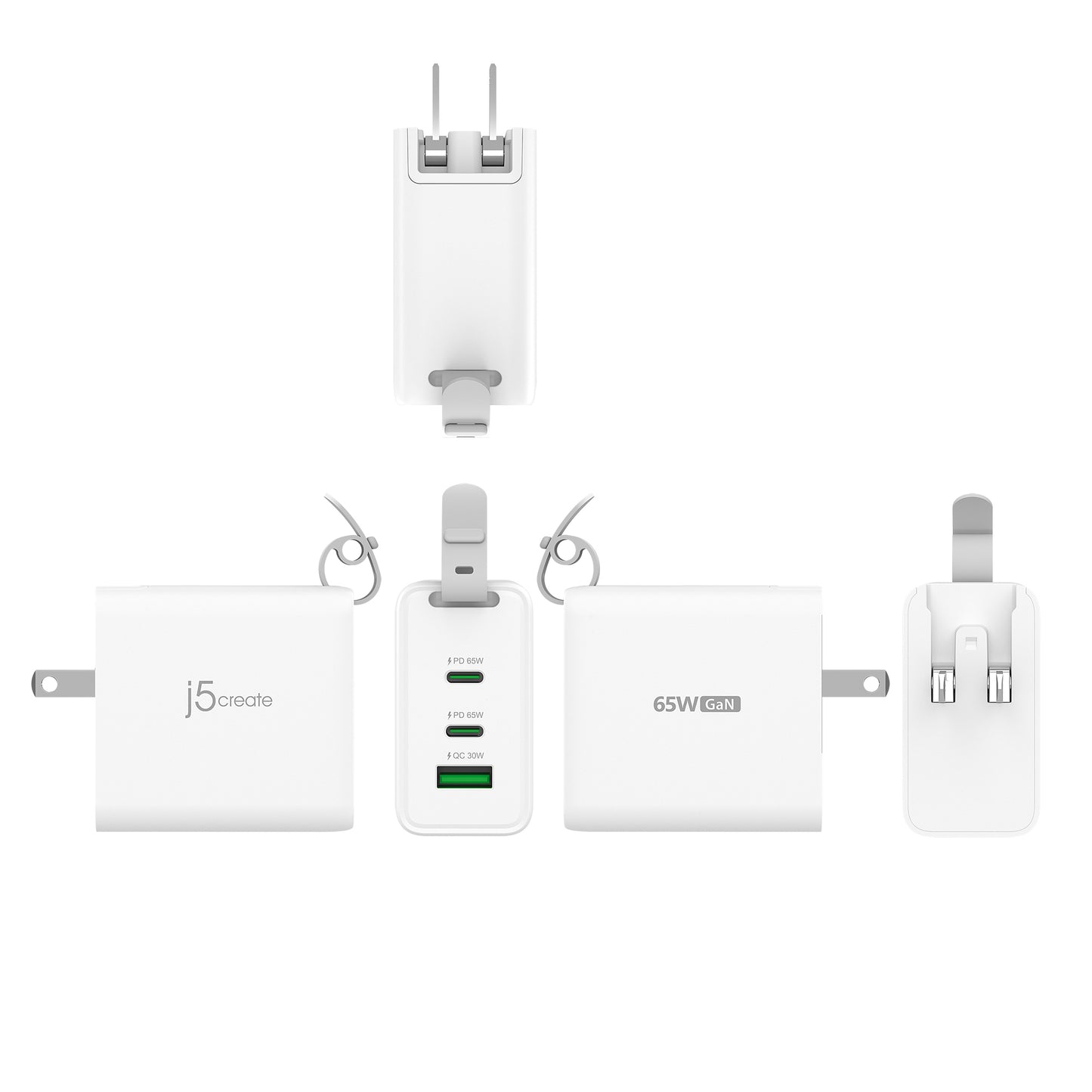 j5create 65W GaN USB-C 3-Port Traveler Charger with changeable AC plugs and USB-C