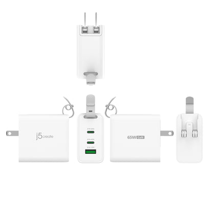 j5create 65W GaN USB-C 3-Port Traveler Charger with changeable AC plugs and USB-C