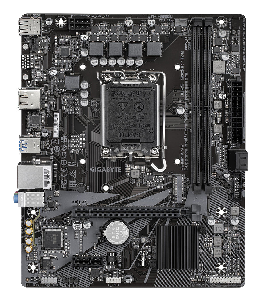 Gigabyte H610M K V2 Motherboard - Intel Core 14th CPUs, up to 5600MHz DDR5, 1xPCIe