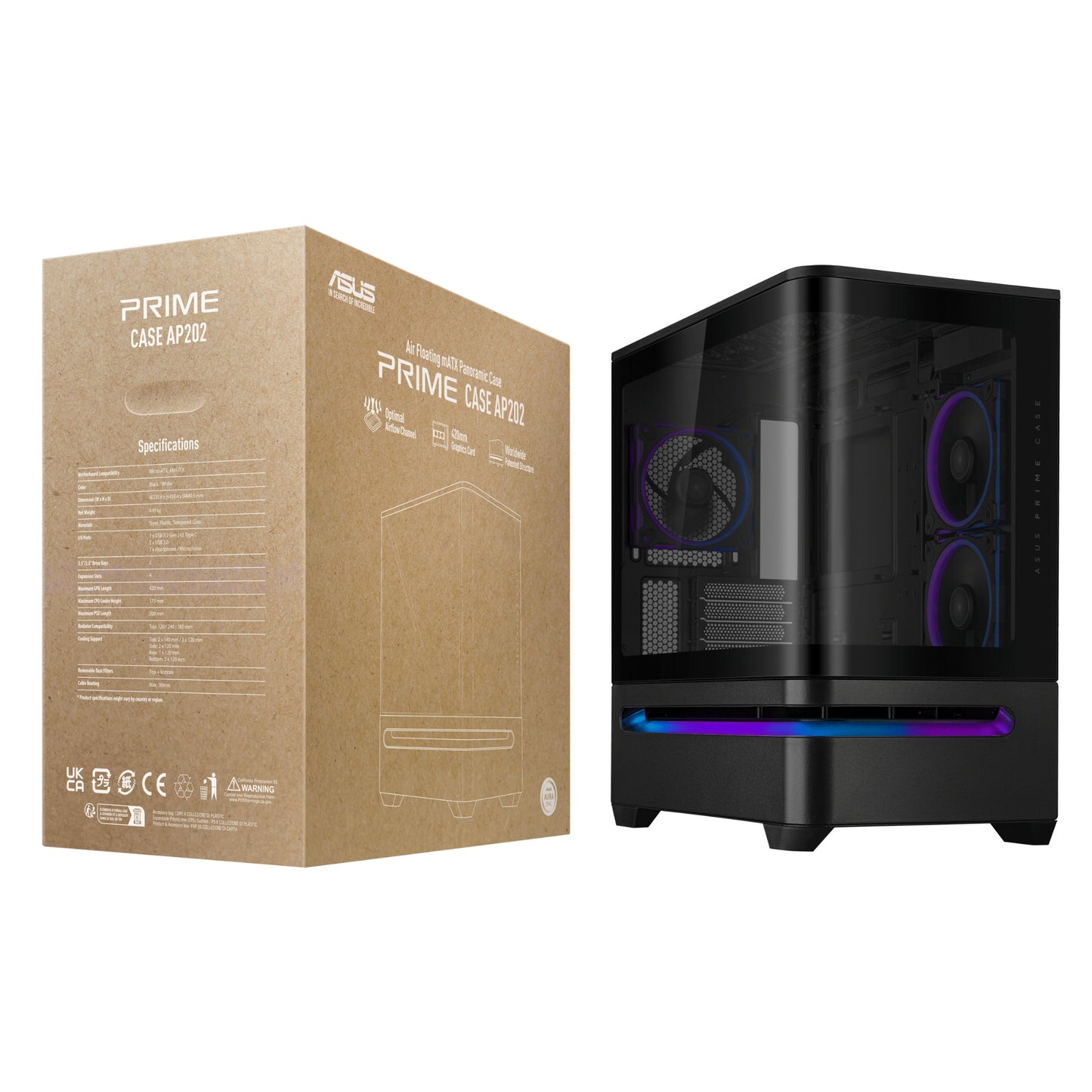ASUS PRIME AP202 ARGB Mini Tower Black PC Case