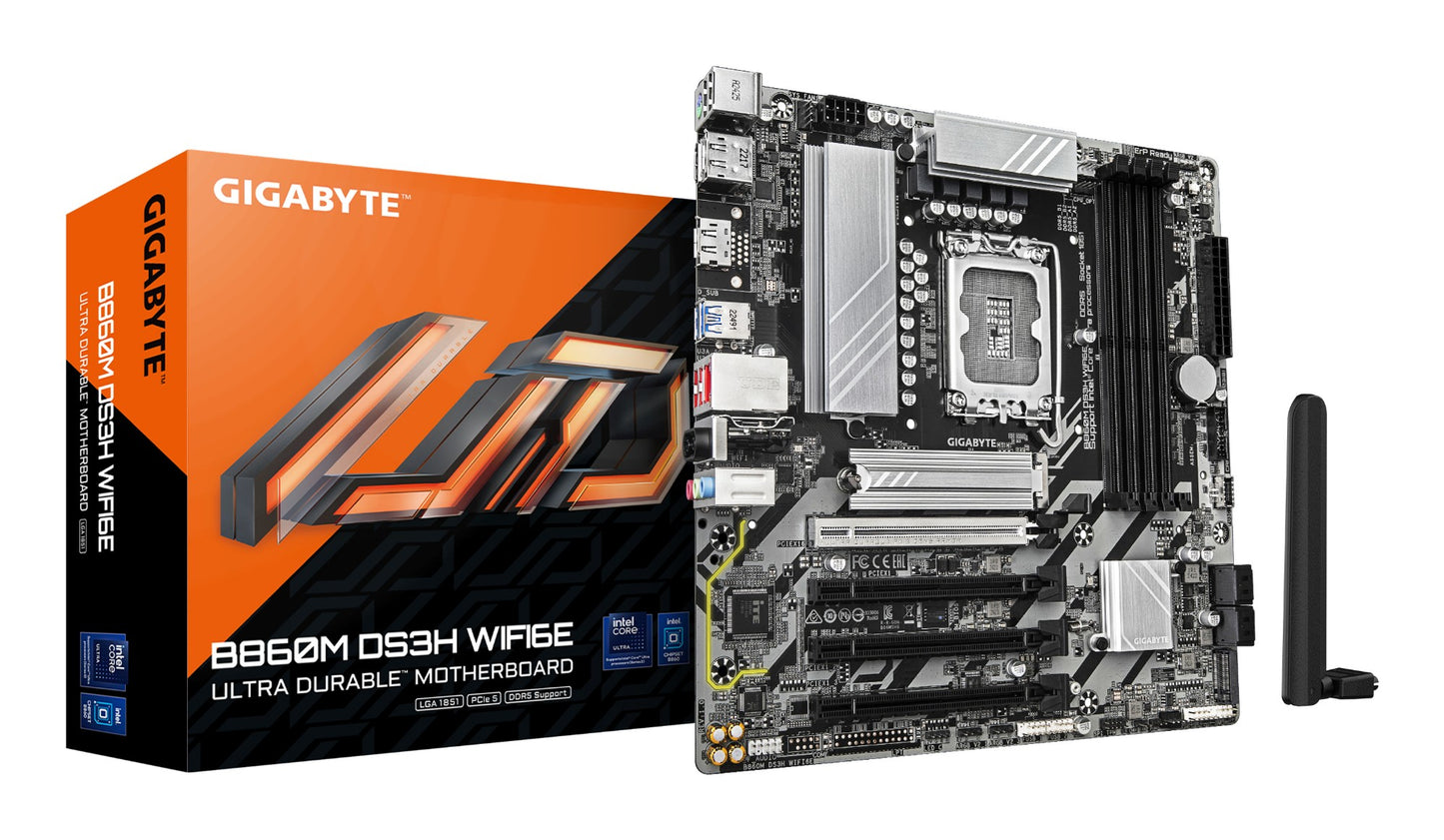 Gigabyte B860M DS3H WIFI6E Motherboard - Intel Core Ultra Series CPUs, 5+1+2+1