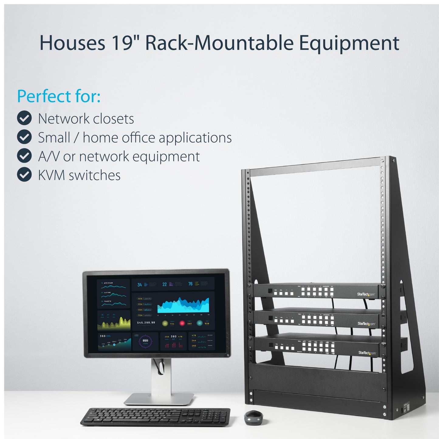 StarTech.com 16U 2-Post Open Frame Desktop Server Rack, 19in Compact Space-Saving