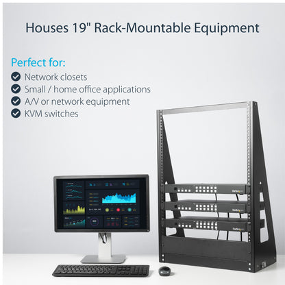 StarTech.com 16U 2-Post Open Frame Desktop Server Rack, 19in Compact Space-Saving