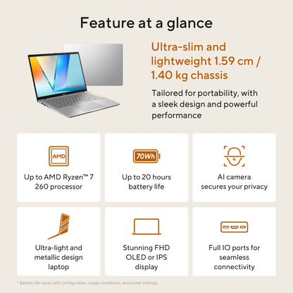 ASUS Vivobook S14 M3407HA-LY008W 14" Ryzen 5 220 16GB 512GB SSD Laptop
