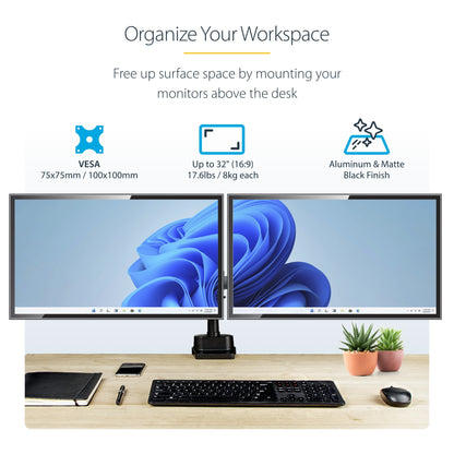 StarTech.com Desk Mount Dual Monitor Arm, Full Motion Monitor Mount for 2x VESA