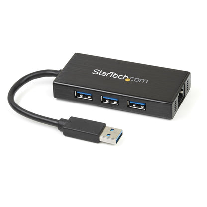 StarTech.com 3-Port Portable USB 3.0 Hub plus Gigabit Ethernet - 5Gbps - Aluminum Network Adapter