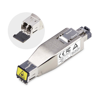 StarTech.com Gigabit Fiber to RJ45 Ethernet Media Converter Dongle, Optical Singlemode 10km/Multimode 800m, PoE Powered, Compact Design, Metal Housing, Micro Mini, TAA Networking