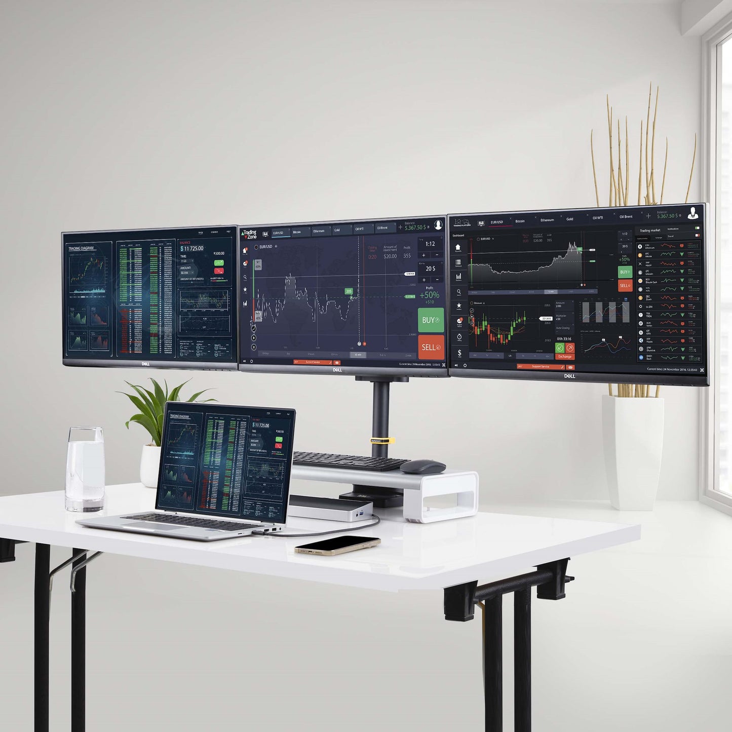 StarTech.com Desk Mount Triple Monitor Arm For Up To Three 27in Screens, VESA
