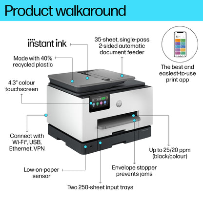 HP OfficeJet Pro 9135e Wireless All-in-One Color Printer, Instant Ink; Two-sided