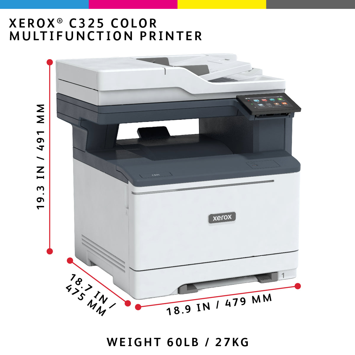 Xerox C325 A4 33ppm Wireless Duplex Copy/Print/Scan/Fax PS3 PCL5e/6 2 Trays Total Printer