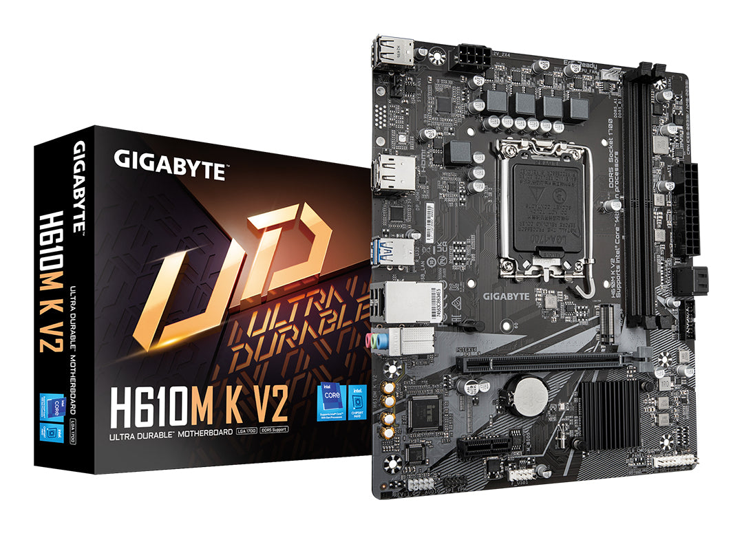 Gigabyte H610M K V2 Motherboard - Intel Core 14th CPUs, up to 5600MHz DDR5, 1xPCIe