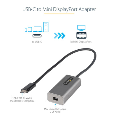StarTech.com USB C to Mini DisplayPort Adapter - 4K 60Hz USB-C to mDP Adapter Dongle Hub