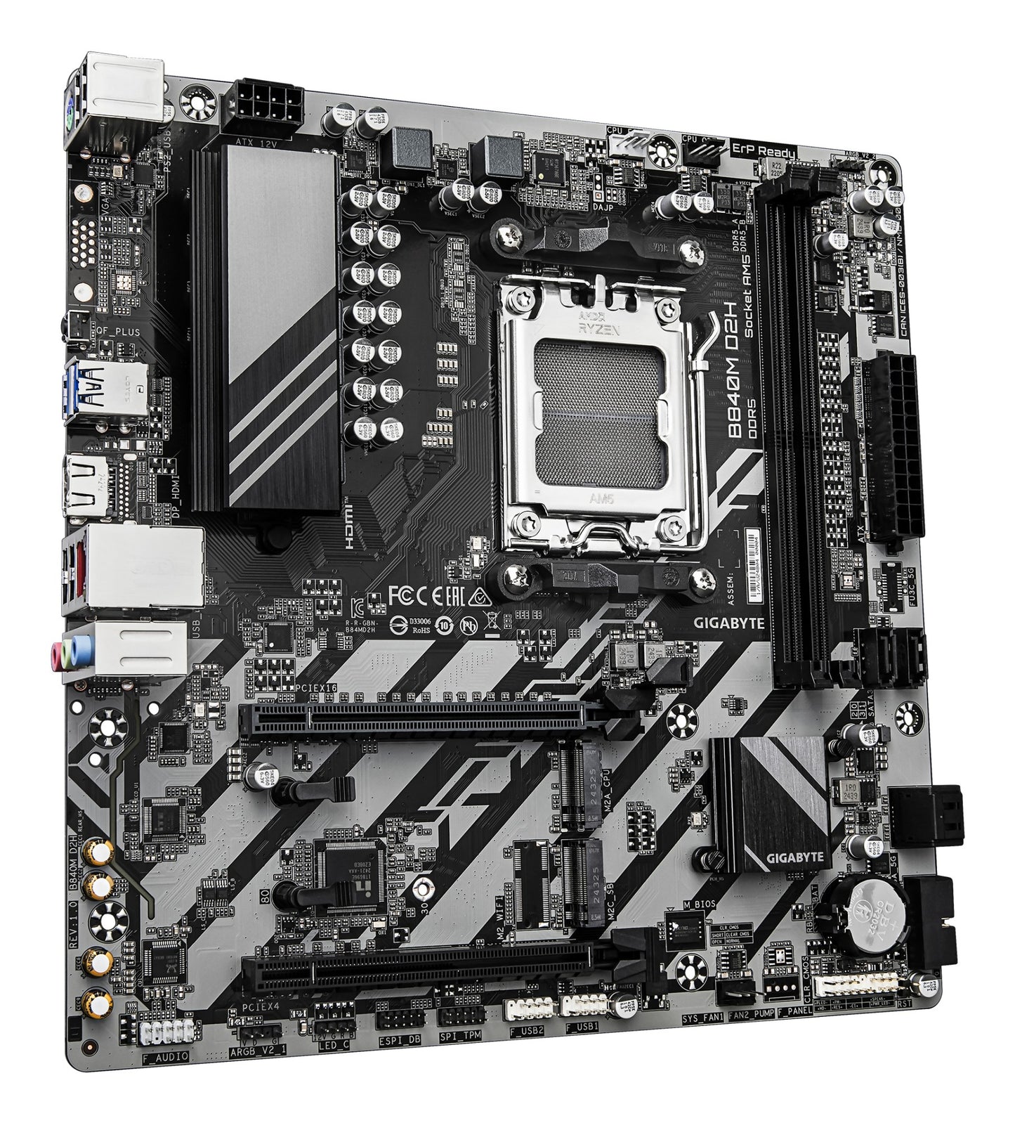Gigabyte B840M D2H Motherboard - AMD Ryzen 9000 CPUs, 5+2+2 Phases VRM, up to
