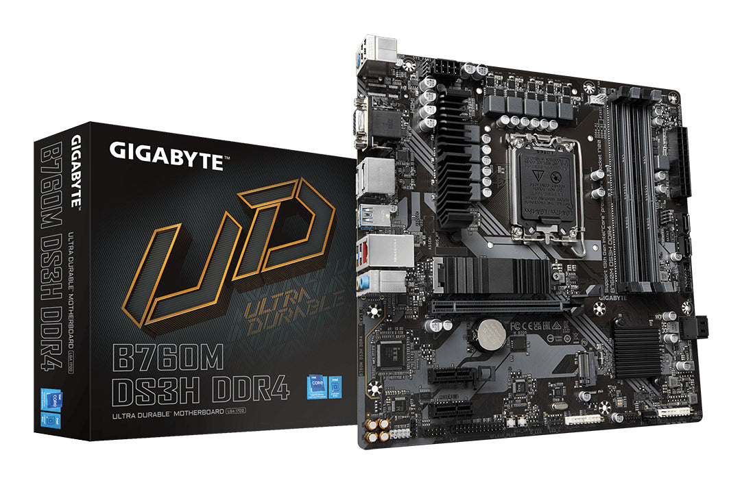 Gigabyte B760M DS3H DDR4 Motherboard - Supports Intel Core 14th Gen CPUs, 6+2+1