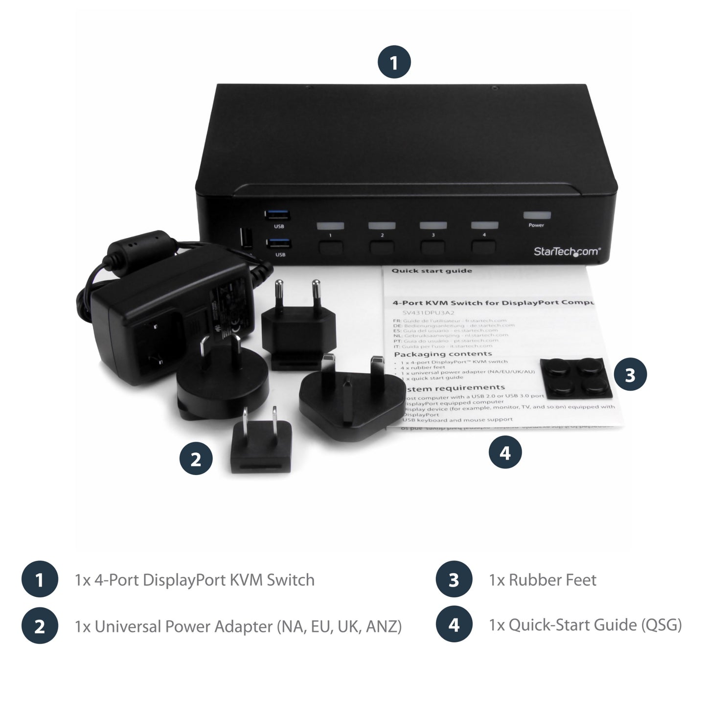 StarTech.com 4 Port DisplayPort KVM Switch - 4K 60Hz - Single Display - Dual Port