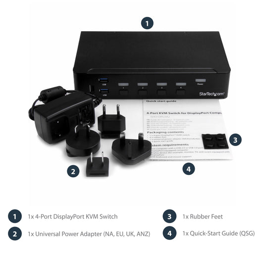 StarTech.com 4 Port DisplayPort KVM Switch - 4K 60Hz - Single Display - Dual Port