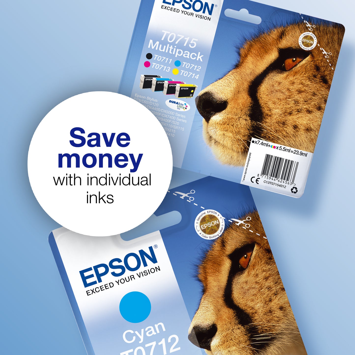 Epson C13T07124012/T0712 Cyan Ink Cartridge (345 pages)