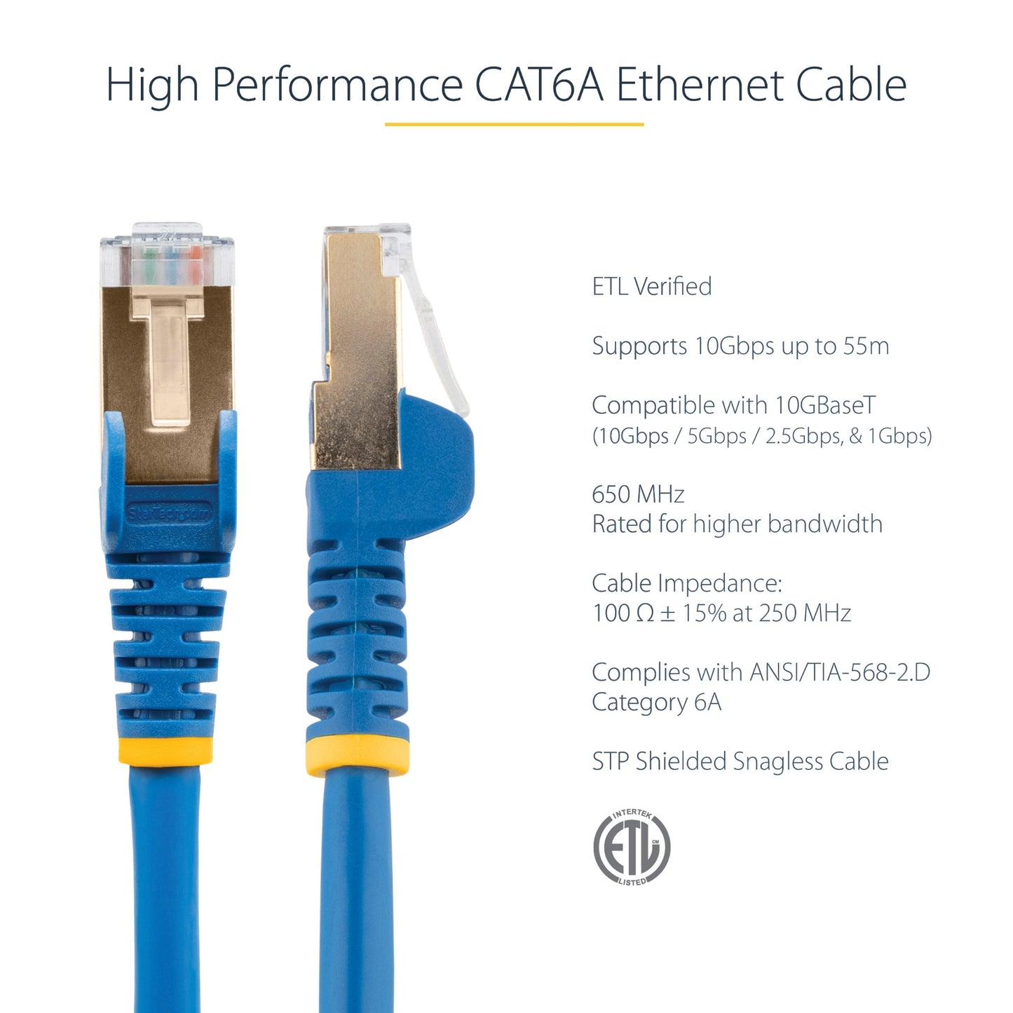 StarTech.com 5m CAT6a Ethernet Cable - 10 Gigabit Shielded Snagless RJ45 100W PoE (Blue)