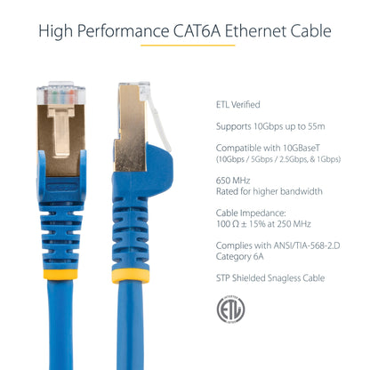 StarTech.com 5m CAT6a Ethernet Cable - 10 Gigabit Shielded Snagless RJ45 100W PoE (Blue)