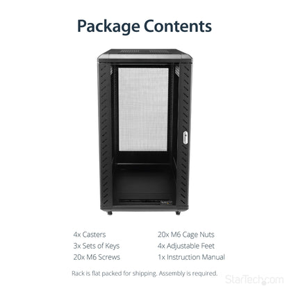 StarTech.com 22U Enterprise-Grade Flat Pack Server Rack Cabinet, 19in Enclosed