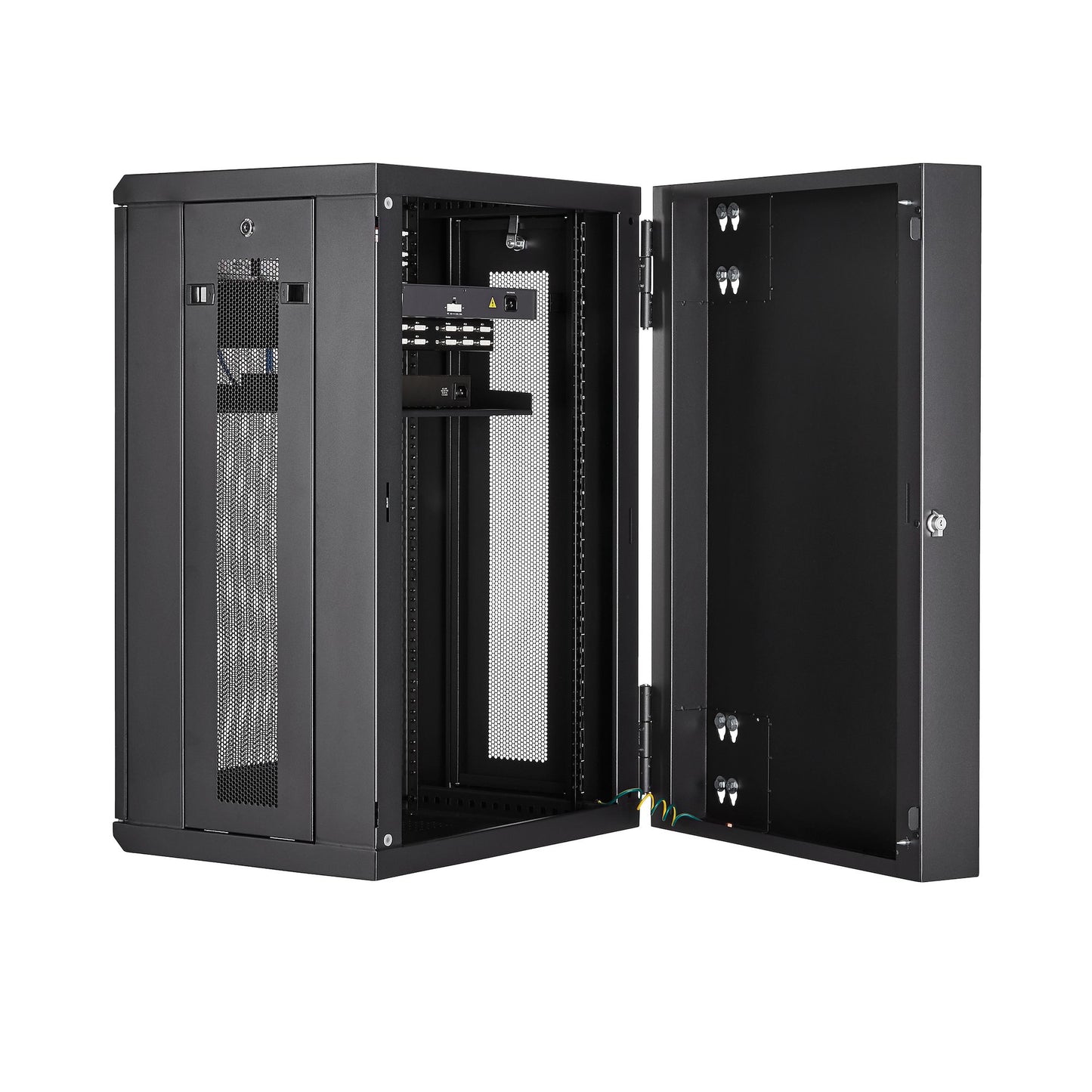 StarTech.com 4-Post 18U Wall Mount Network Cabinet with 1U Shelf, 19" Hinged Rack