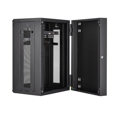 StarTech.com 4-Post 18U Wall Mount Network Cabinet with 1U Shelf, 19" Hinged Rack
