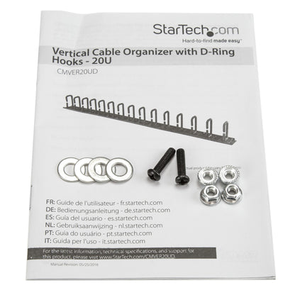 StarTech.com Vertical Cable Organizer with D-Ring Hooks - 20U - 2.8ft. Rack